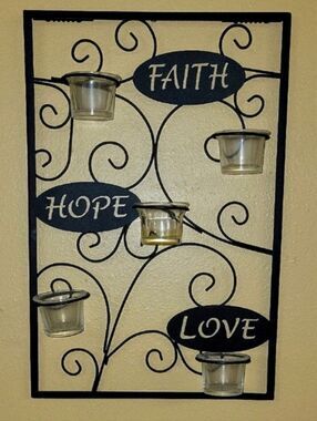 Black Metal Wall Candle Holder with Glass Cups